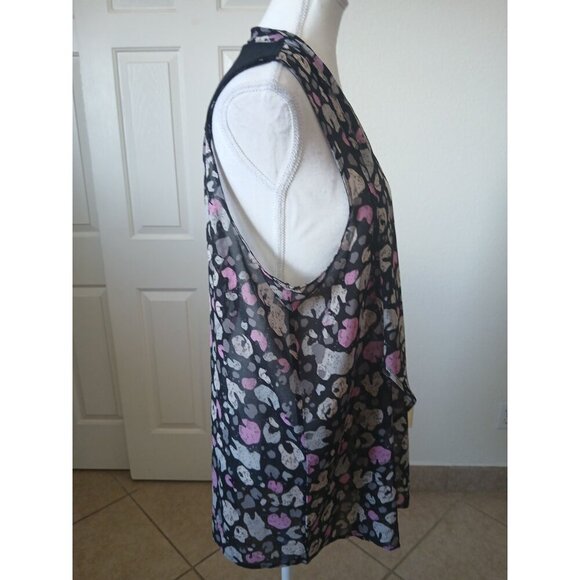 Logo Lori Goldstein  Womens Vest Large Open Front Sleeveless Art Black Pink Gray - Picture 3 of 11